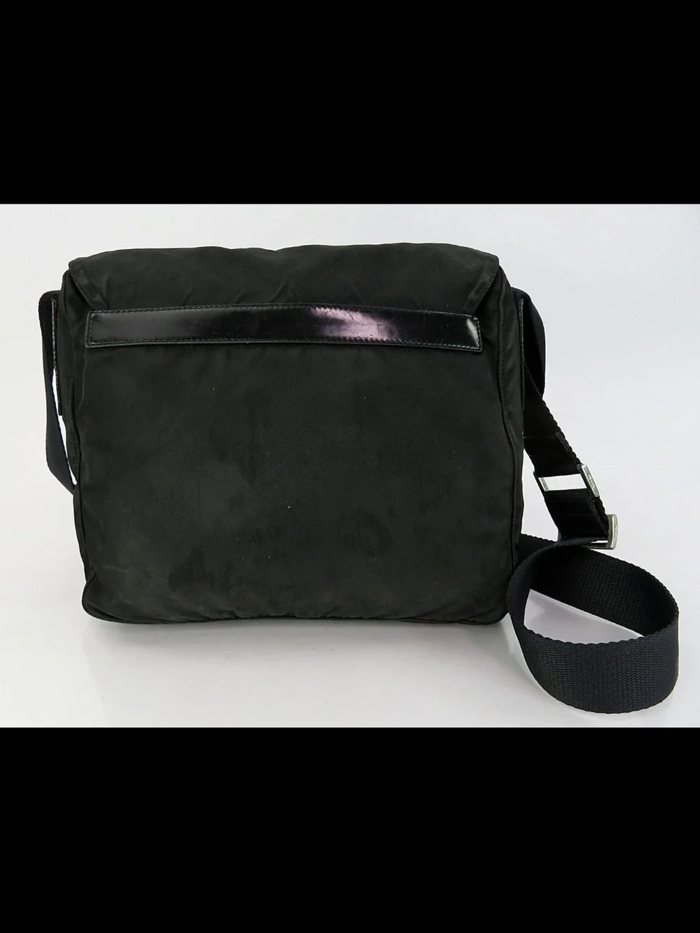 Prada Black Nylon Messenger Bag with Front Buckle